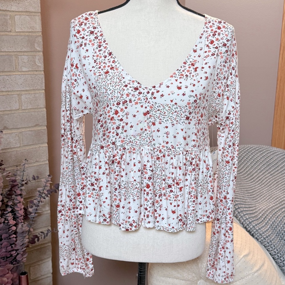 Arizona Jean Co Babydoll Long Sleeve Top - Ivory Patch